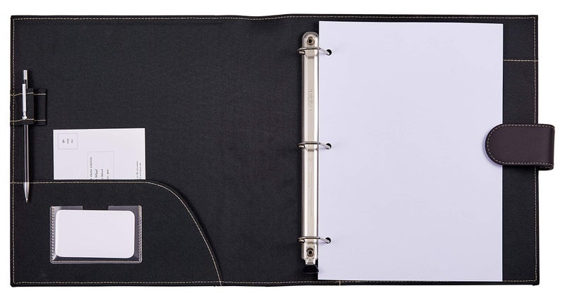It's Academic Executive Leather Portfolio Folder, 1" Ring Binder and 250-Sheet Capacity to Organize Resumes, Business Cards, Note Pads, and Legal-Size Documents, Pen Loop, Dark Brown Faux Leather - Image 4